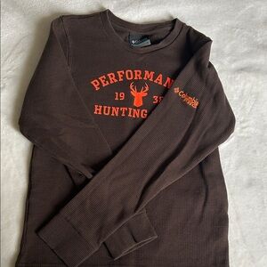 6-7 years - Columbia Brown Thermal Tee with Orange Hunting Logo